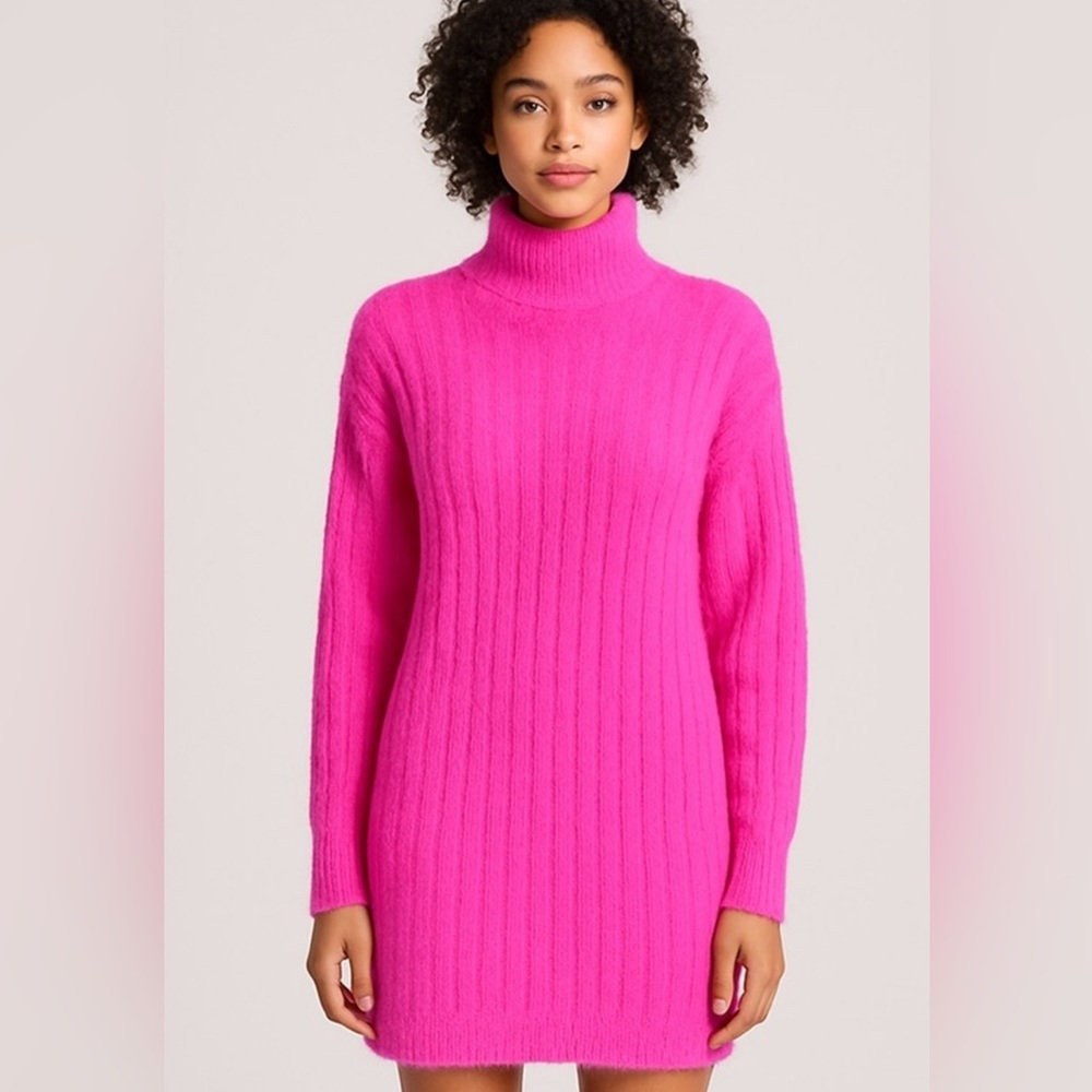 Anthropologie Flat White hot pink sweater dress w/bonus matching skinny scarf